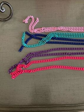 Colorful Women's Chain Necklace Trio - Pink, Purple, Blue, Teal